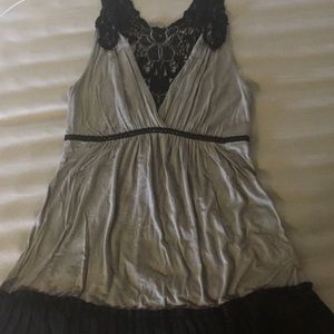 Grey tank tunic with black lace and pleated hem